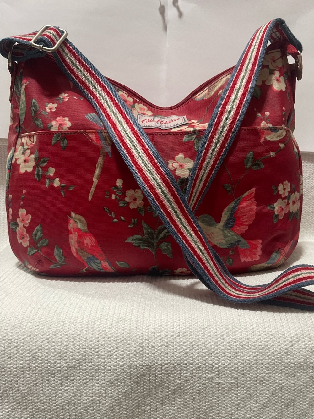 Cath Kidston Red Floral Shoulder Bag with Striped Strap